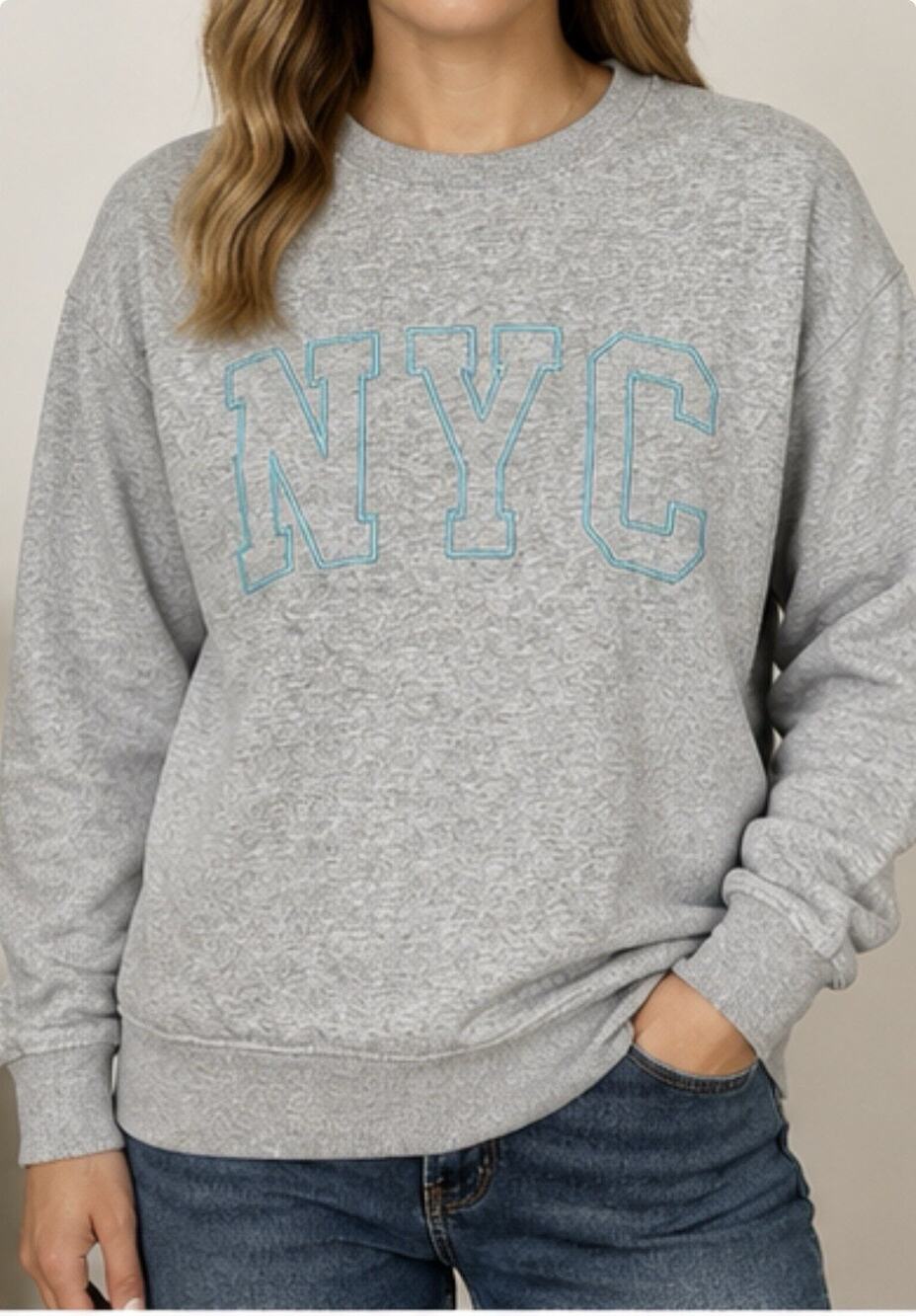 F&F Active Womens NYC Sweatshirt UK 16 Gray Crewneck Embroidered Pullover